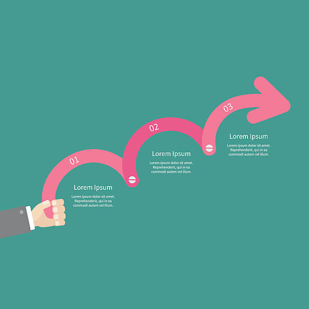 biznesmen ręka gospodarstwa strzałka w górę śruby infografiki osi czasu tekstu. płaski - funky men business human arm stock illustrations