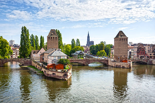 Strasbourg, medieval bridge Ponts Couverts in the "Petite France Strasbourg, medieval bridge Ponts Couverts is located in the historic district "Petite France". Alsace, France. petite france strasbourg stock pictures, royalty-free photos & images