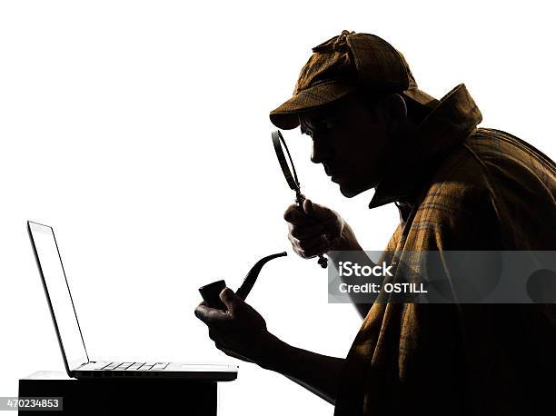 Sherlock Holmes Laptop Computer Silhouette Stock Photo - Download Image Now - Sherlock Holmes, Detective, Magnifying Glass