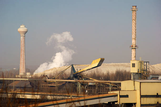Steel factory with smoke stacks