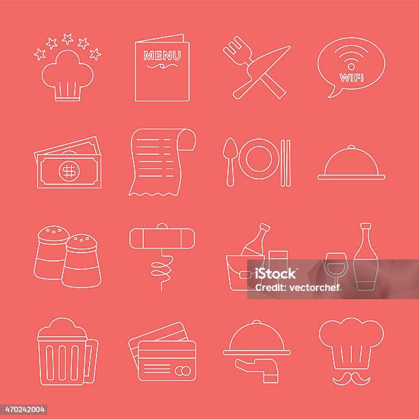 Restaurant Line Icon Set Stock Illustration - Download Image Now - 2015, Alcohol - Drink, Backgrounds