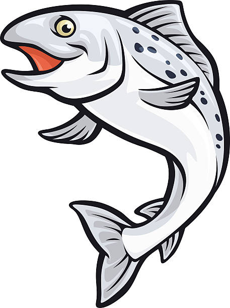 salmon mascot - pembe somon stock illustrations
