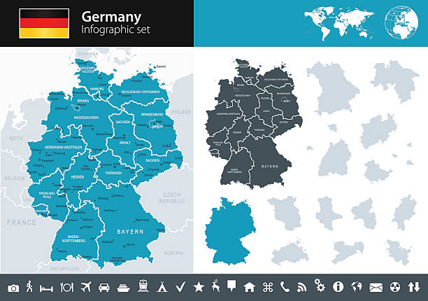 deutschland – infografik karte-illustration - stuttgart stock-grafiken, -clipart, -cartoons und -symbole