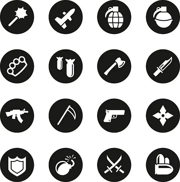 Vector illustration of Weapon Icons - Black Circle Series