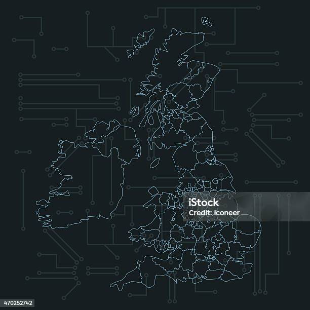Ilustración de Reino Unido Mapa Con Países En Oscuro Fondo De Placa De Circuito y más Vectores Libres de Derechos de 2015