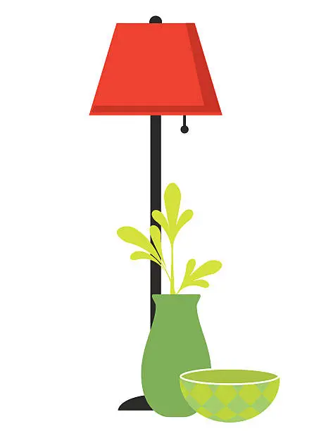Vector illustration of Floor Lamp With Vase. Home Furnishings