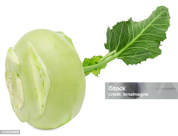 Kohlrabi With Leaves On Isolated White Backround Stock Photo - Download Image Now - 2015, Cabbage, Clean