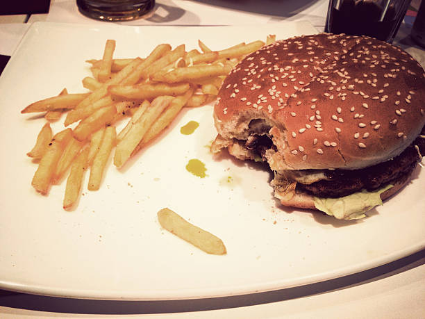 hamburger with french fries chips