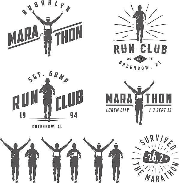 Set of vintage run club labels, emblems and design elements Set of vintage run club labels, emblems and design elements. marathon icons stock illustrations