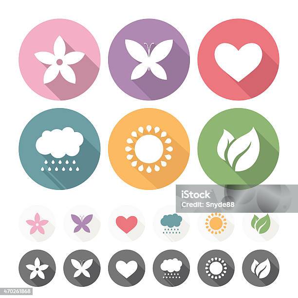 Set Of Simple Romantic Flat Icons Stock Illustration - Download Image Now - Flower, Cloud - Sky, Heart Shape