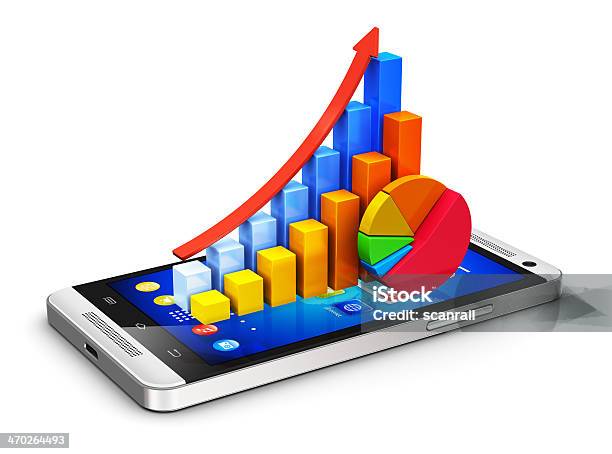 Mobile Finance And Analytics Concept Stock Photo - Download Image Now - Arrow Symbol, Bar Graph, Chart