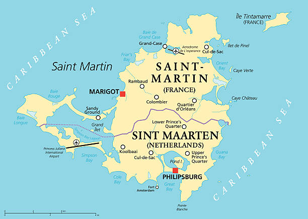ilustrações de stock, clip art, desenhos animados e ícones de saint martin mapa político - sao martinho