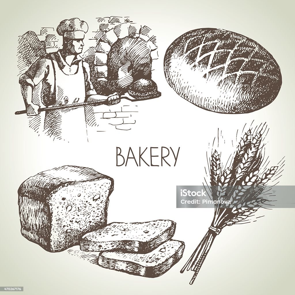 Bakery sketch icon set Vintage hand drawn illustrations Bakery stock vector