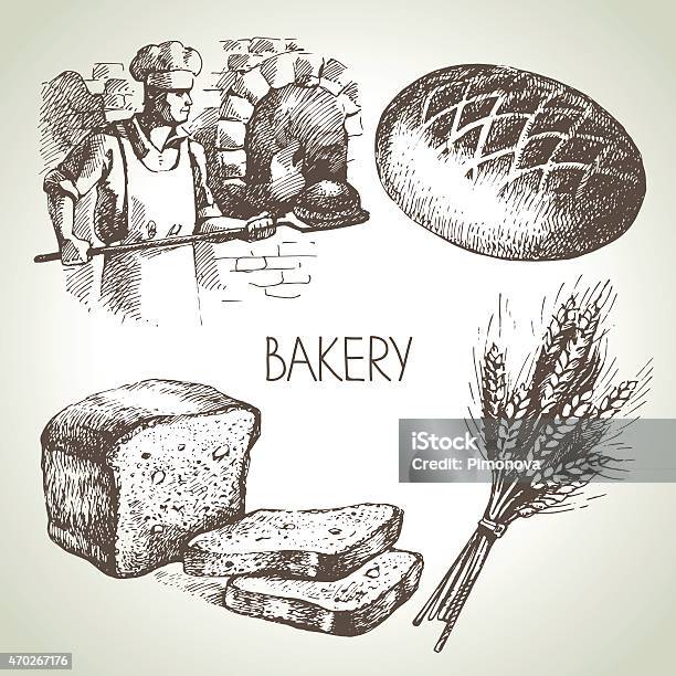 Bakery Sketch Icon Set Stock Illustration - Download Image Now - Bakery, Old, Oven