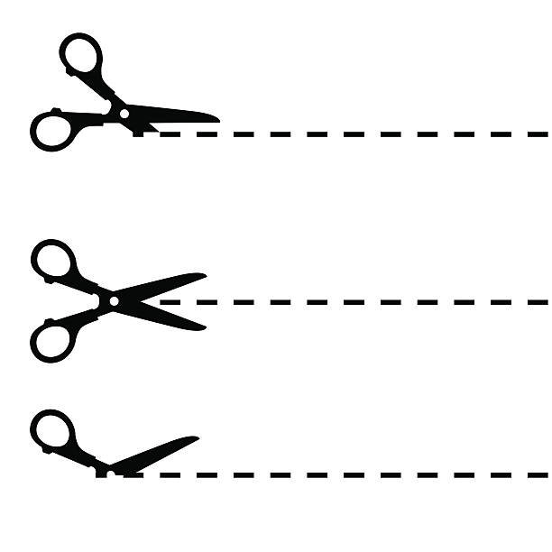 nożyczki z linii cięcia na białym tle - nożyce stock illustrations