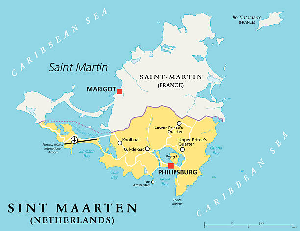 シント・マールテン島の政治地図 - fort amsterdam点のイラスト素材／クリップアート素材／マンガ素材／アイコン素材