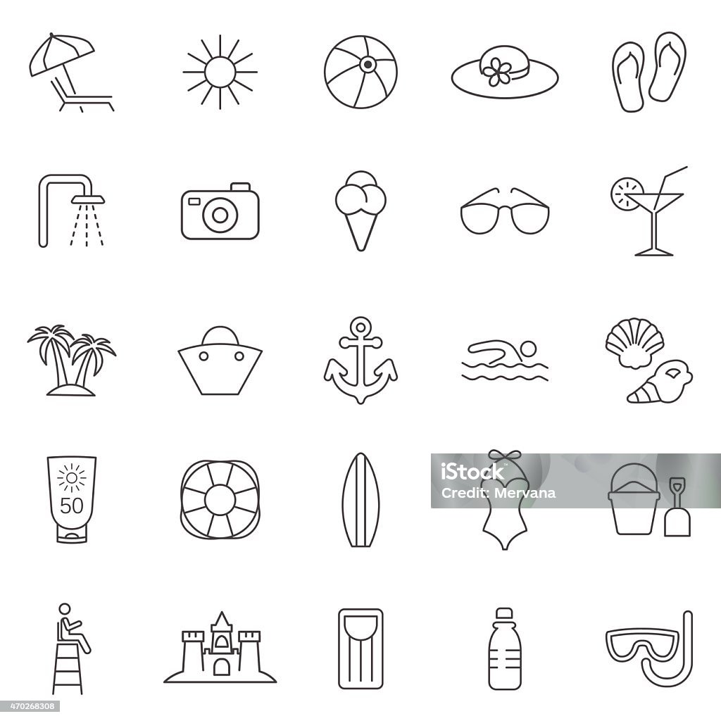 Beach line icons set.Vector Collection of beach icons for your design and application. Icon Symbol stock vector