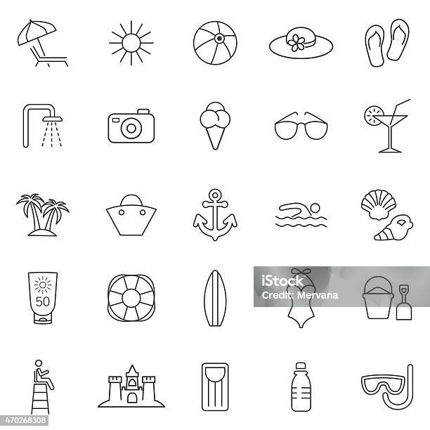 Beach Line Icons Setvector Stock Illustration - Download Image Now - Icon Symbol, Swimming, Swimming Pool