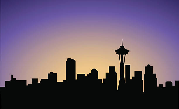 silhouette of Seattle city, USA, vector silhouette of Seattle city, USA, vector needle plant part stock illustrations