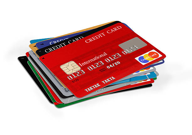 istock Stack of blank credit cards on white background 470271110