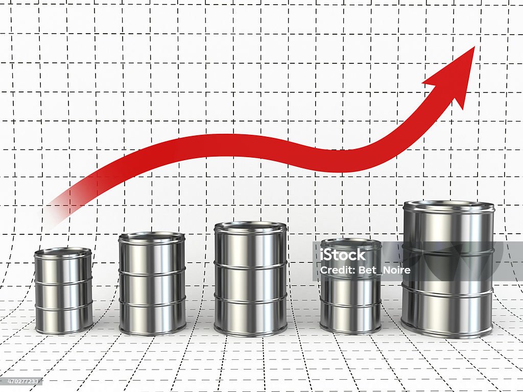 Growth of oil or petrol price. Barrels and graph. Growth of oil or petrol price. Barrels and graph. 3d Gasoline Stock Photo