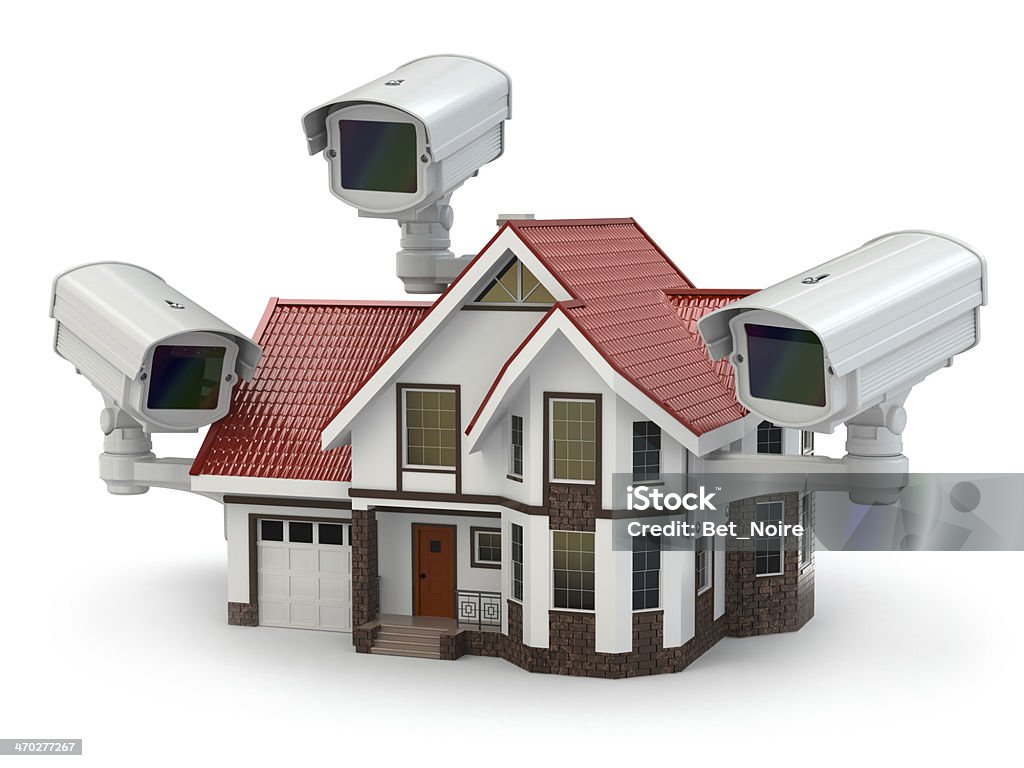 Security CCTV camera on the house. Security CCTV camera on the house. 3d Burglar Stock Photo