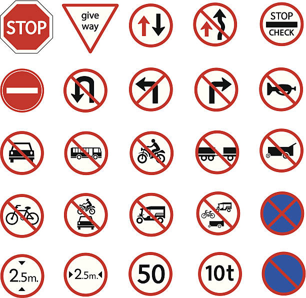 illustrations, cliparts, dessins animés et icônes de panneau de signalisation de la prohibition - sign street traffic left handed