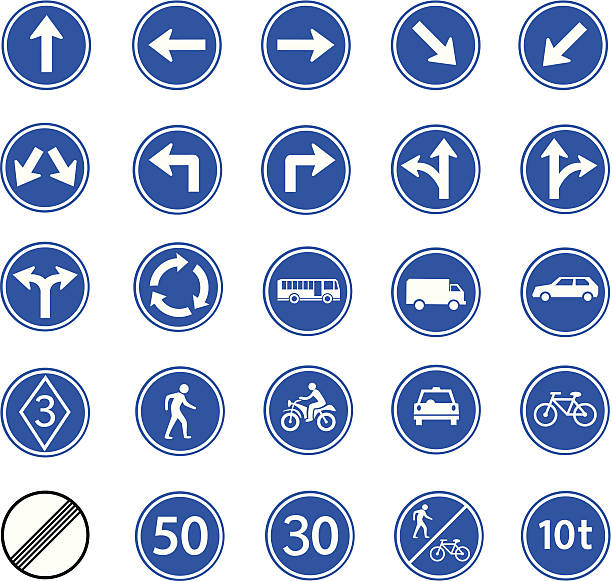 ilustraciones, imágenes clip art, dibujos animados e iconos de stock de señal de tráfico de regulación - turning right