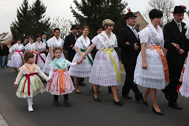 Turnow, Germany - March 13, 2011: Young people in Sorbian costumes attend the Zapust Carnival in the Lusatian village of Turnow near Cottbus, Lower Lusatia, Brandenburg, Germany.