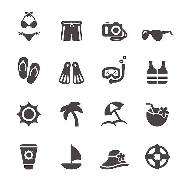 reisen und sommer strand-icon-set 3, vektor-eps10 - salzwasser sandalen stock-grafiken, -clipart, -cartoons und -symbole