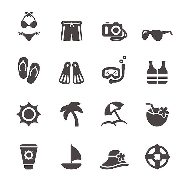 ilustraciones, imágenes clip art, dibujos animados e iconos de stock de viaje conjunto de iconos de playa verano y 3, vector eps10 - sandalia