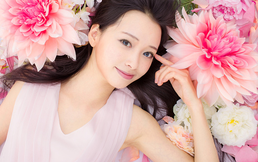 Asian beautiful Girl in flower