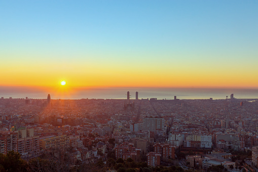 A beautiful sunrise seen in Barcelona, Spain