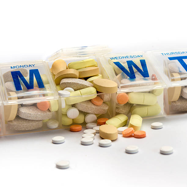 istock Pills spill out of a dossette box 470294008
