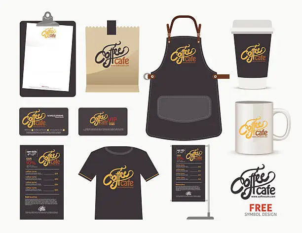 Vector illustration of Vector coffee cafe restaurant set, T-Shirt