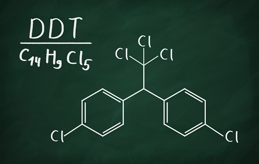 Chemical formula of DDT on a blackboard