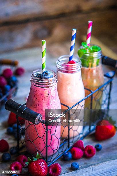 Fresh Smoothies Stock Photo - Download Image Now - 2015, Backgrounds, Blueberry