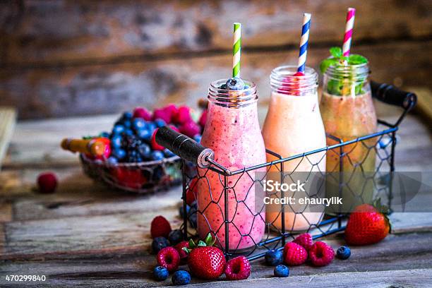 Fresh Smoothies Stock Photo - Download Image Now - 2015, Backgrounds, Blueberry