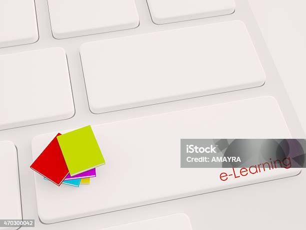 3d Render Of Multiple Books On The Keyboard Elearning Concept Stock Photo - Download Image Now