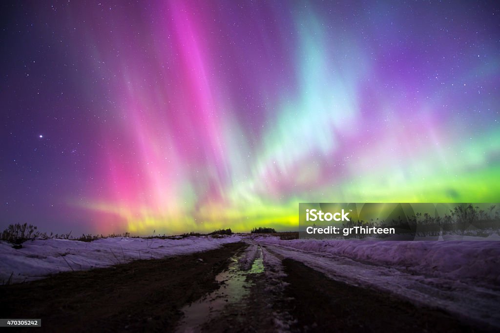 Colorful Northern Lights in Izhevsk, Russia Northern lights (Aurora borealis) in Russia. Izhevsk 2015 Stock Photo