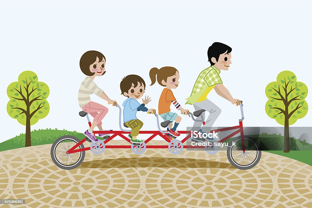 Семья, езда тандем, в парке - Векторная графика Активный образ жизни роялти-фри