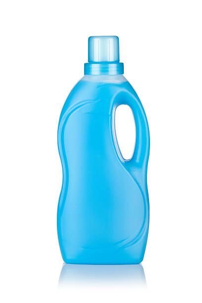 istock Blue laundry liquid detergent or fabric softener bottle on white 470310384