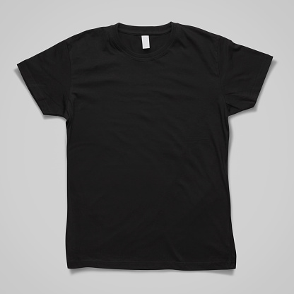 Black T-Shirt whit Clipping Path, isolated on grey background.