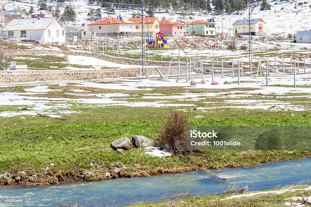 Bugralar Flatland and creek blue sky and snow at Bugralar Flatland in Turkey at spring 2015 Stock Photo