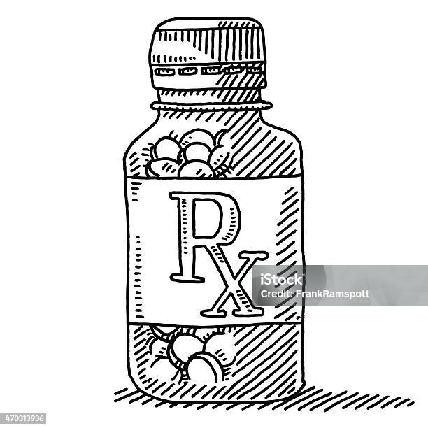 Medicine Pill Container Rx Label Drawing Stock Illustration - Download Image Now - Pill Bottle, Pill, Bottle