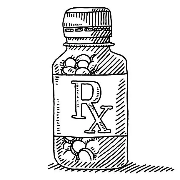 Vector illustration of Medicine Pill Container RX Label Drawing