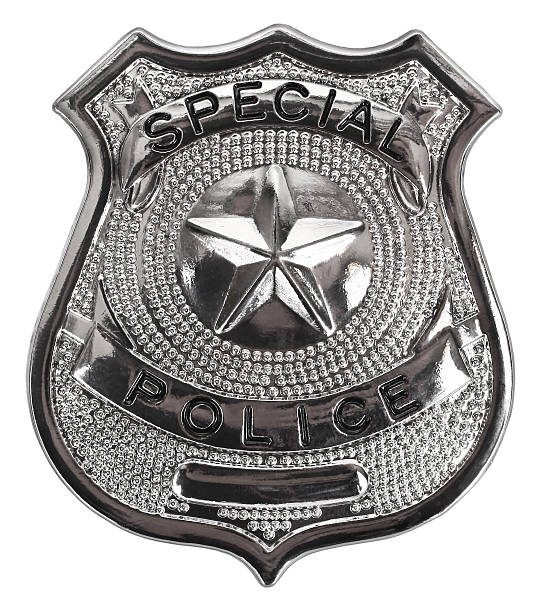 Silver special police badge on white background stock photo