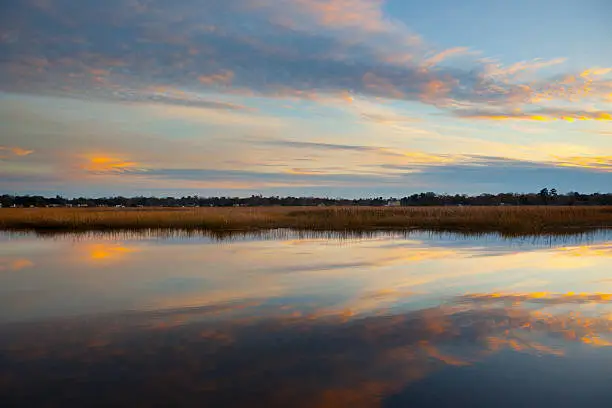A tidal marsh at sunset in North Charleston, South Carolina.