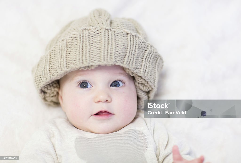 Sweet baby in a brown knitted hat Animal Stock Photo