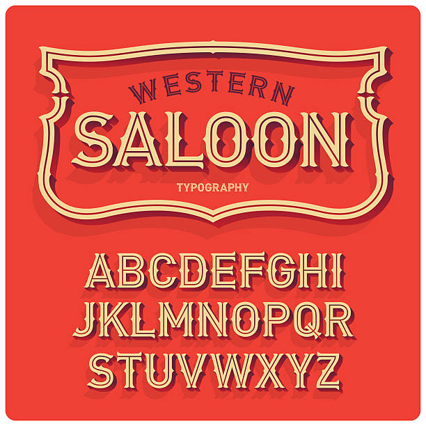 Vintage western style volume font with emblem frame. Warm background.